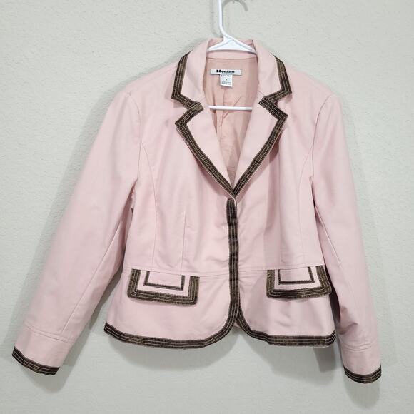 Nygard Blazer Womens 14 Petite Pink Brown Tailored Fitted Crop Lined Office - Picture 1 of 12